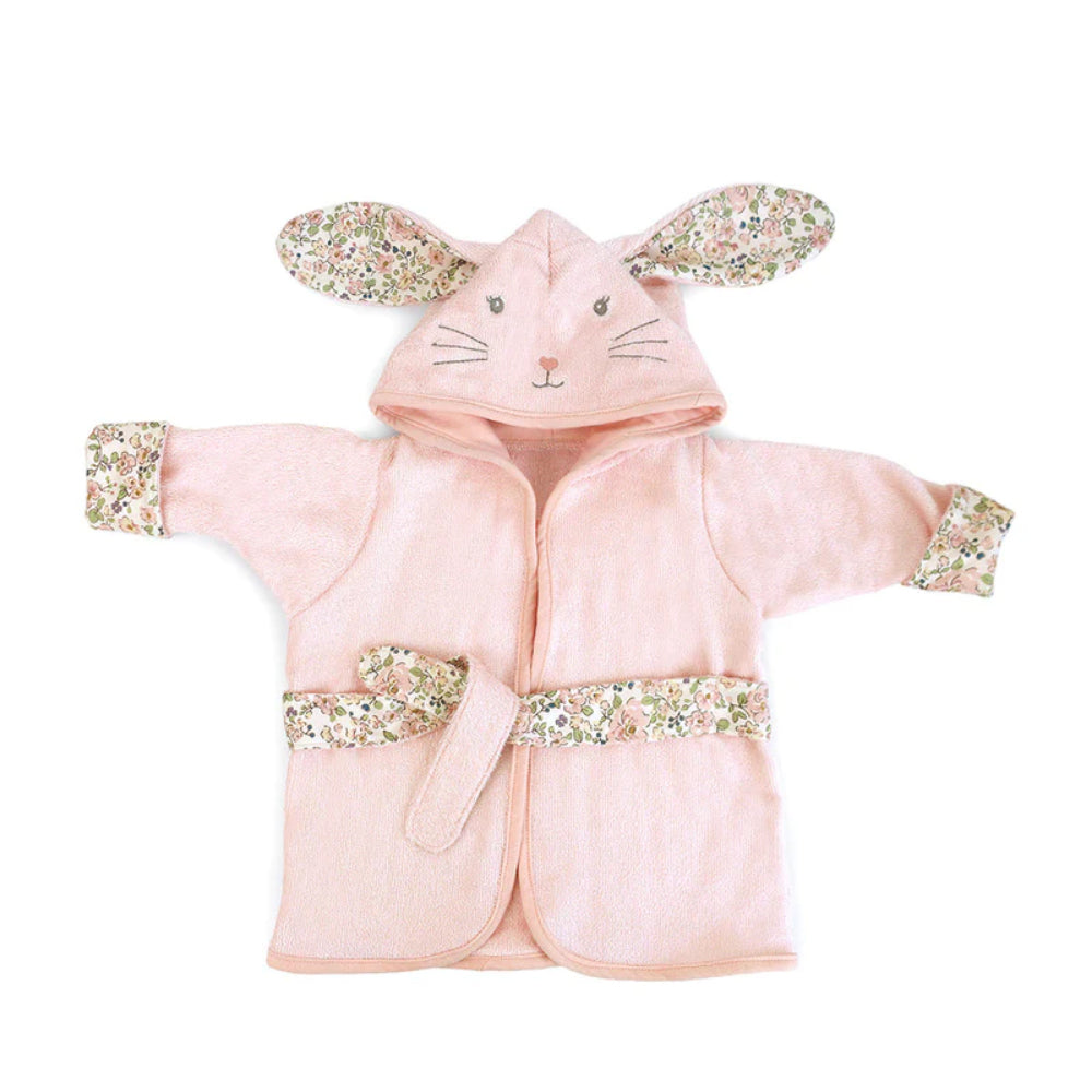 Pink Baby Bath Robe Made of Bamboo Terry - Mon Ami Bunny Design