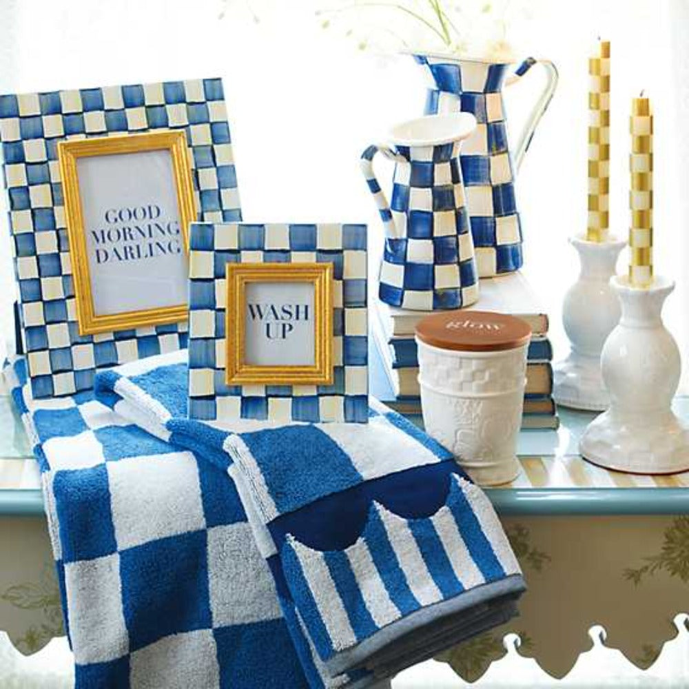 MacKenzie-Childs Luxury 100% Cotton Blue and White Check Bath Towel