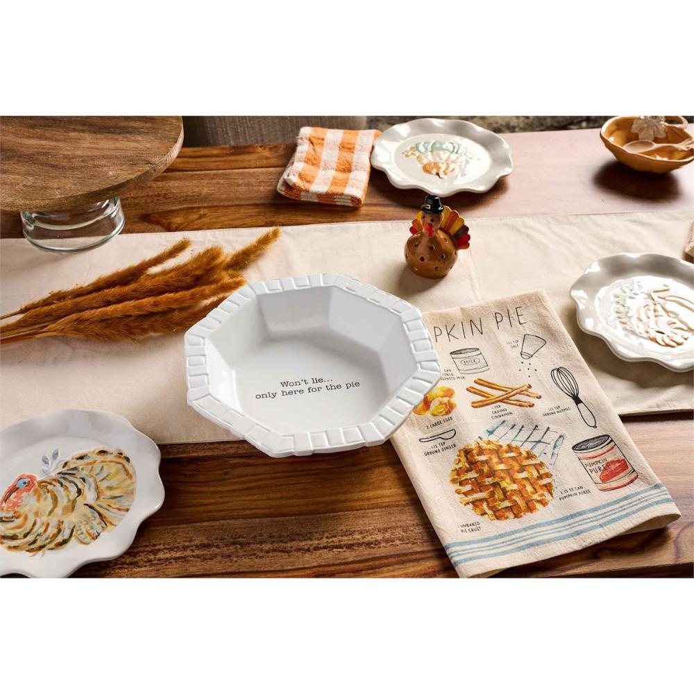 Mud Pie Ceramic Pumpkin Pie Dish and Cotton Ingredient Hand Towel Combo Set