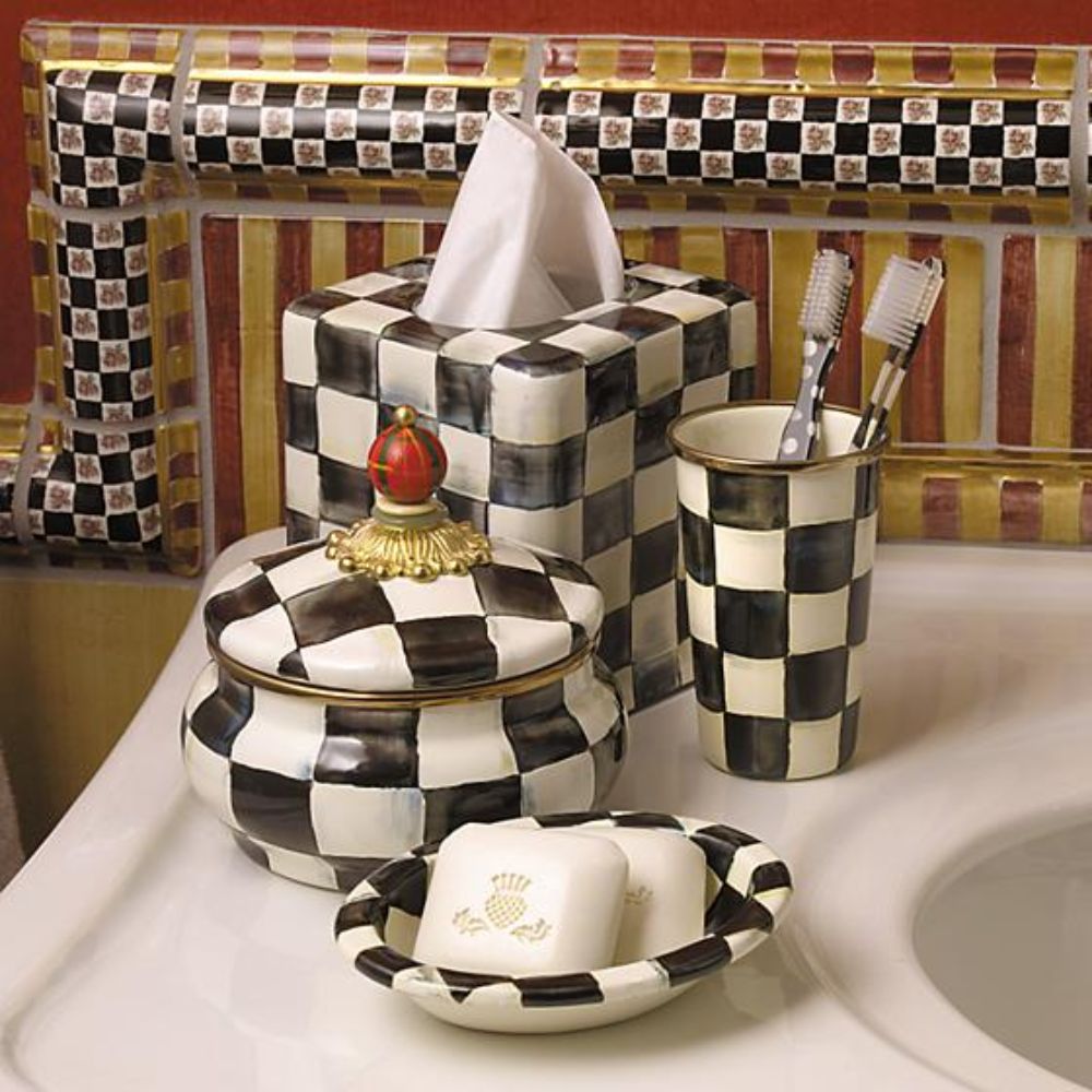 MacKenzie-Childs Artisanal Courtly Check Enamel Tissue Box Cover for Home Decor