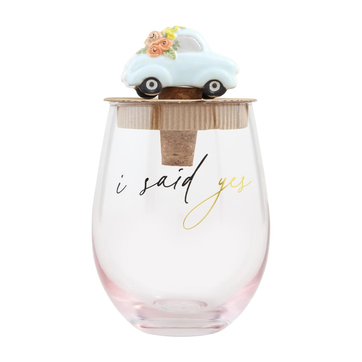 Mud Pie 'I Said Yes' Ombre Stemless Engaged Wine Glass with Ceramic Stopper