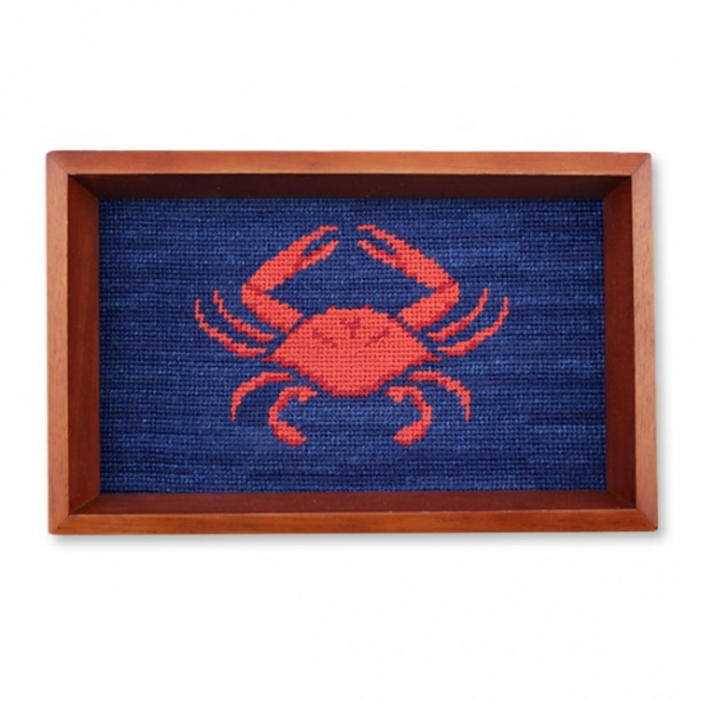Smathers & Branson Coral Crab Design Needlepoint Handmade Valet Tray for Organizing Daily Essentials
