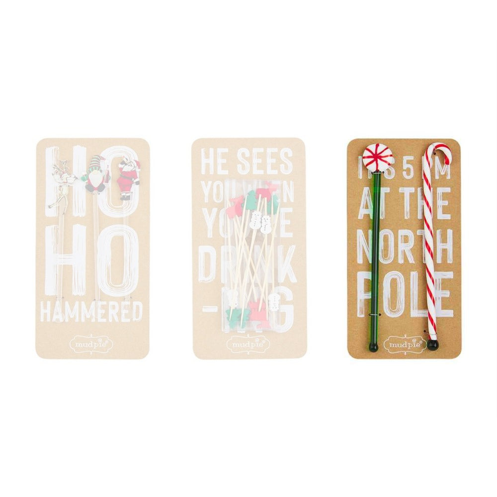 Mud Pie Festive Christmas Bar Accessory Set with 3 Styles