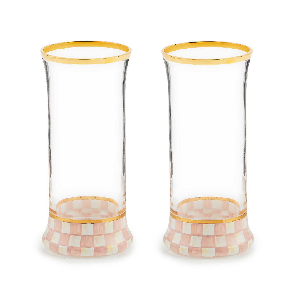 MacKenzie-Childs Hand - painted Rosy Check Patterned Highball Glassware Set for Two