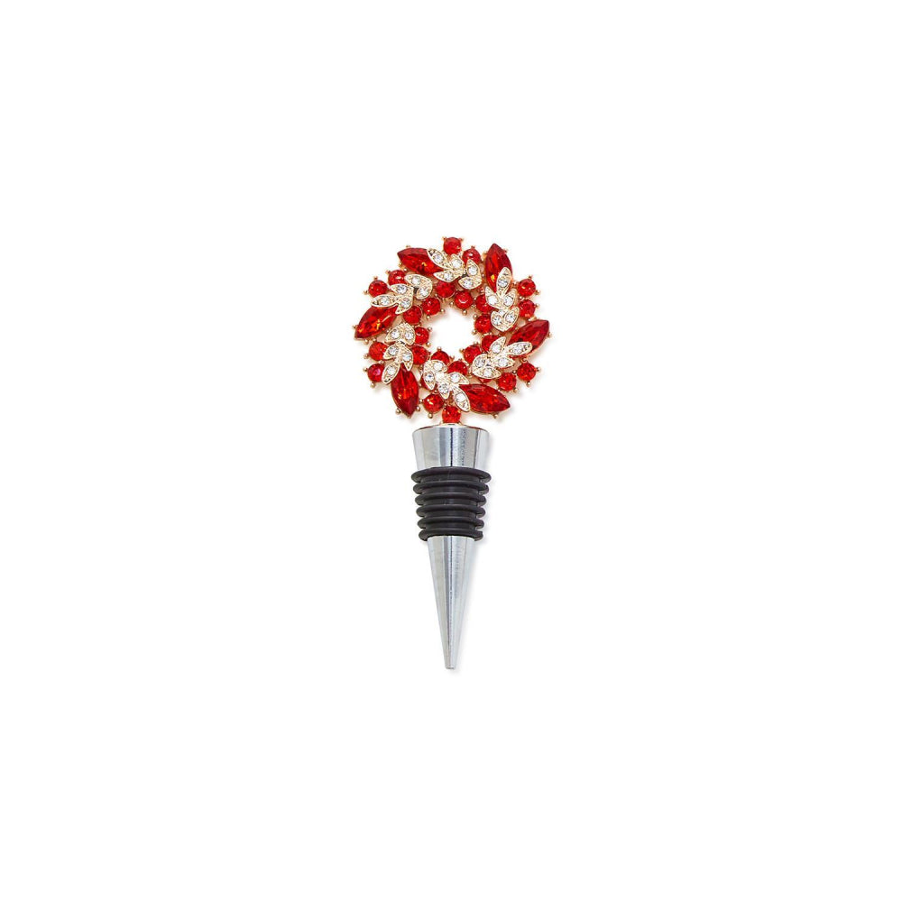 Two's Company Festive Holiday Jeweled Wreath Wine Bottle Stoppers