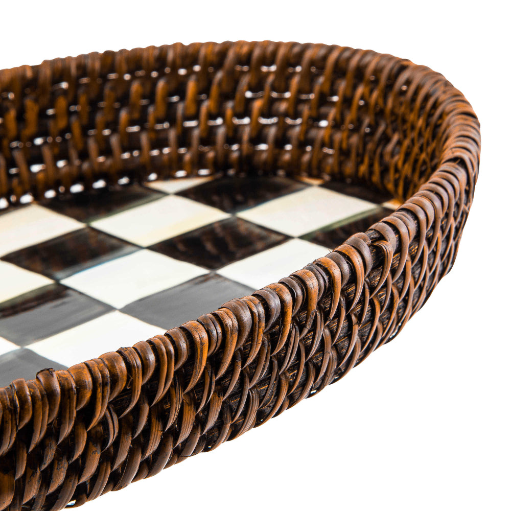 MacKenzie-Childs Small/Large Courtly Check Hand - Painted Rattan & Enamel Serving Tray