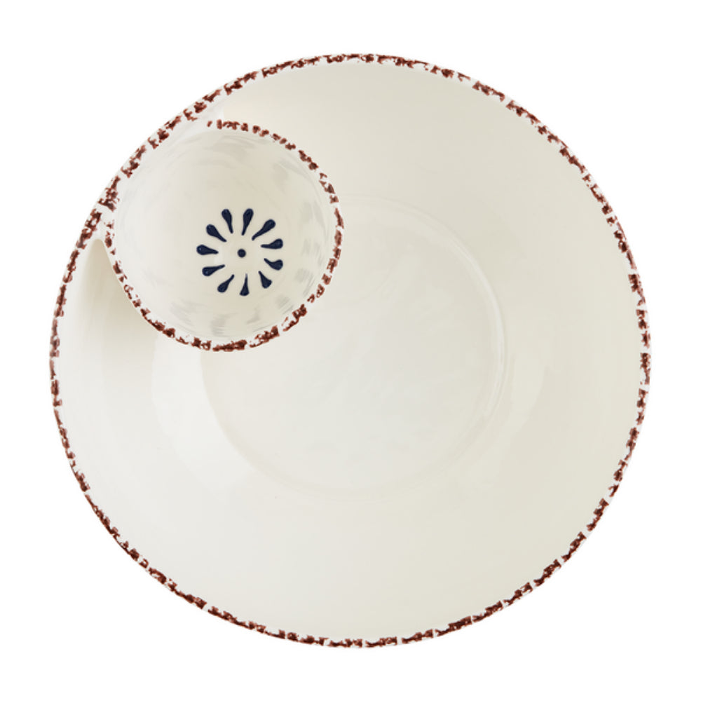 Mud Pie Hand - Painted Blue Pattern Stoneware Chip & Dip Server