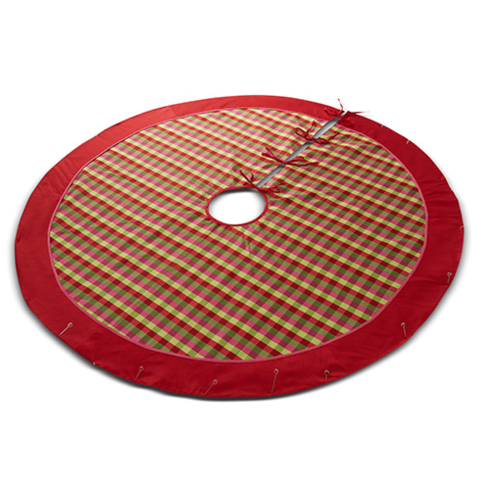 Raz Imports Christmas Decorative Pink, Red and Green Checkered Tree Skirt for Festive Holidays