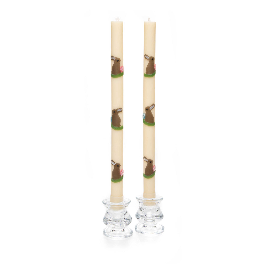 MacKenzie-Childs Springtime Decorative Egg and Bunny Themed Dinner Candles - Attractive Set of Two