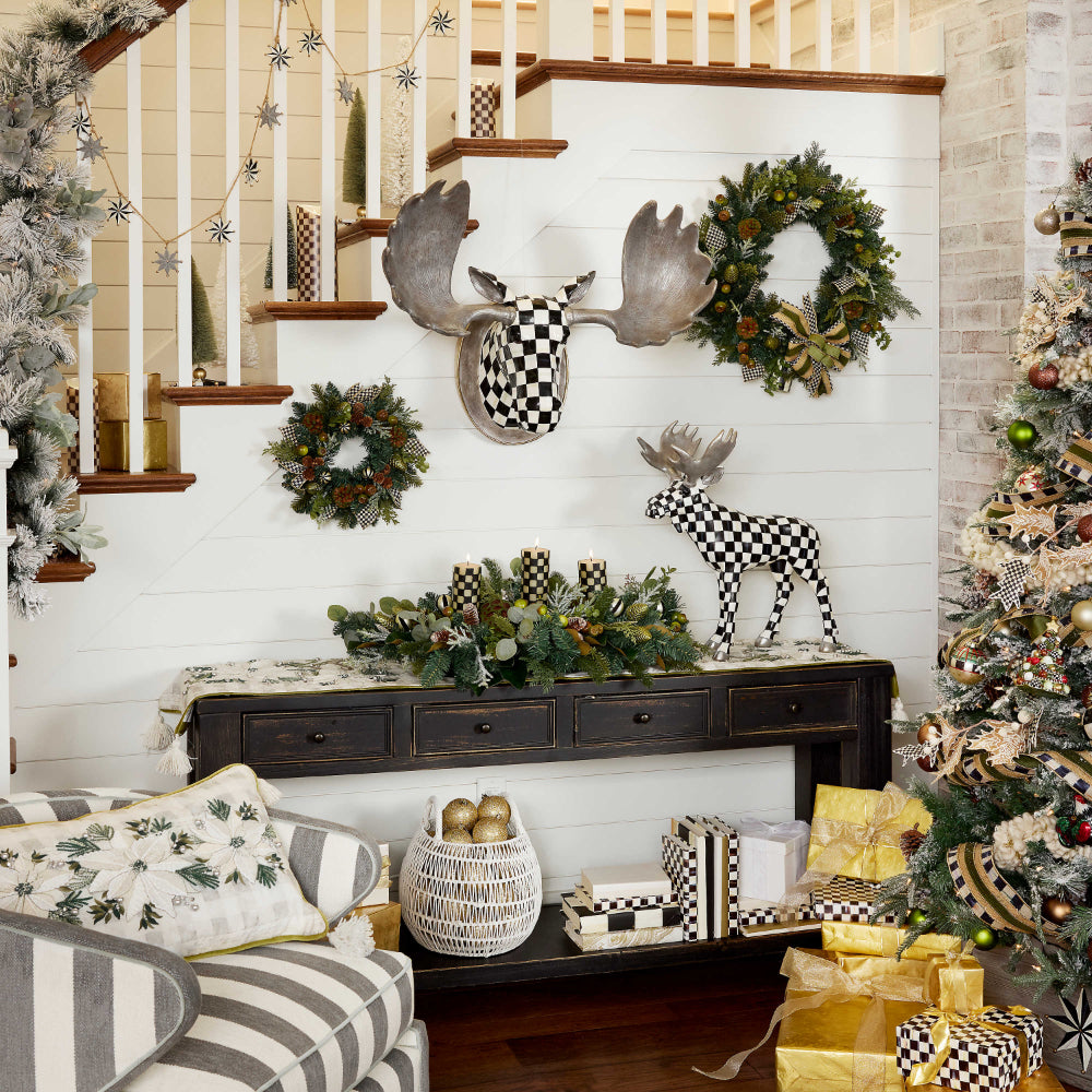 MacKenzie-Childs Elegant Black Checked Pillar Candle for Home Decor