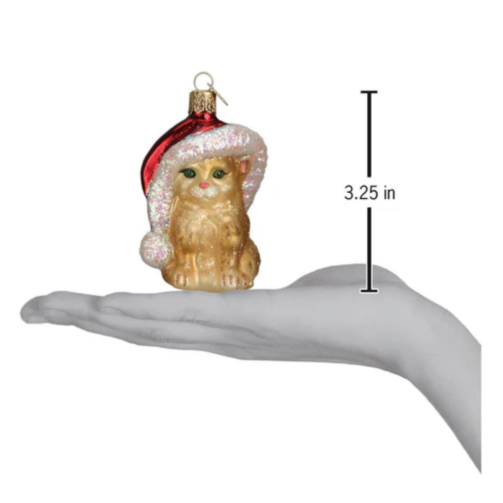 Old World Christmas Hand - painted and Glittered Santa's Kitten Christmas Tree Ornament
