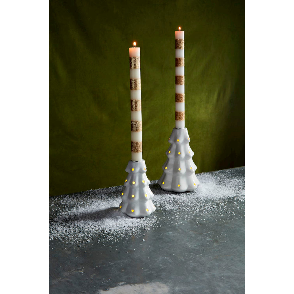 Mud Pie LED Ceramic Light-Up Tree Taper Candle Holder - Small & Large Sizes