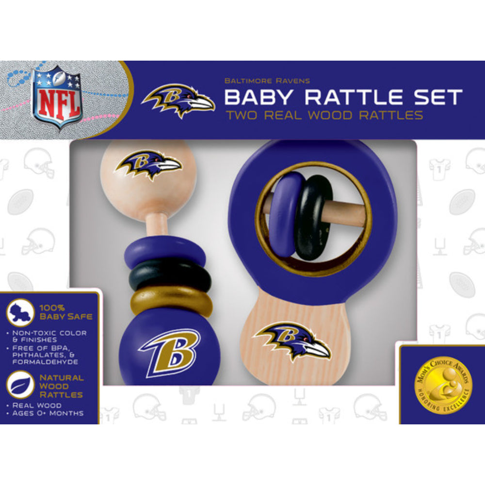 Two - Piece Set of Masterpieces Brand Baltimore Ravens NFL Baby - Friendly Rattles for Young Fans