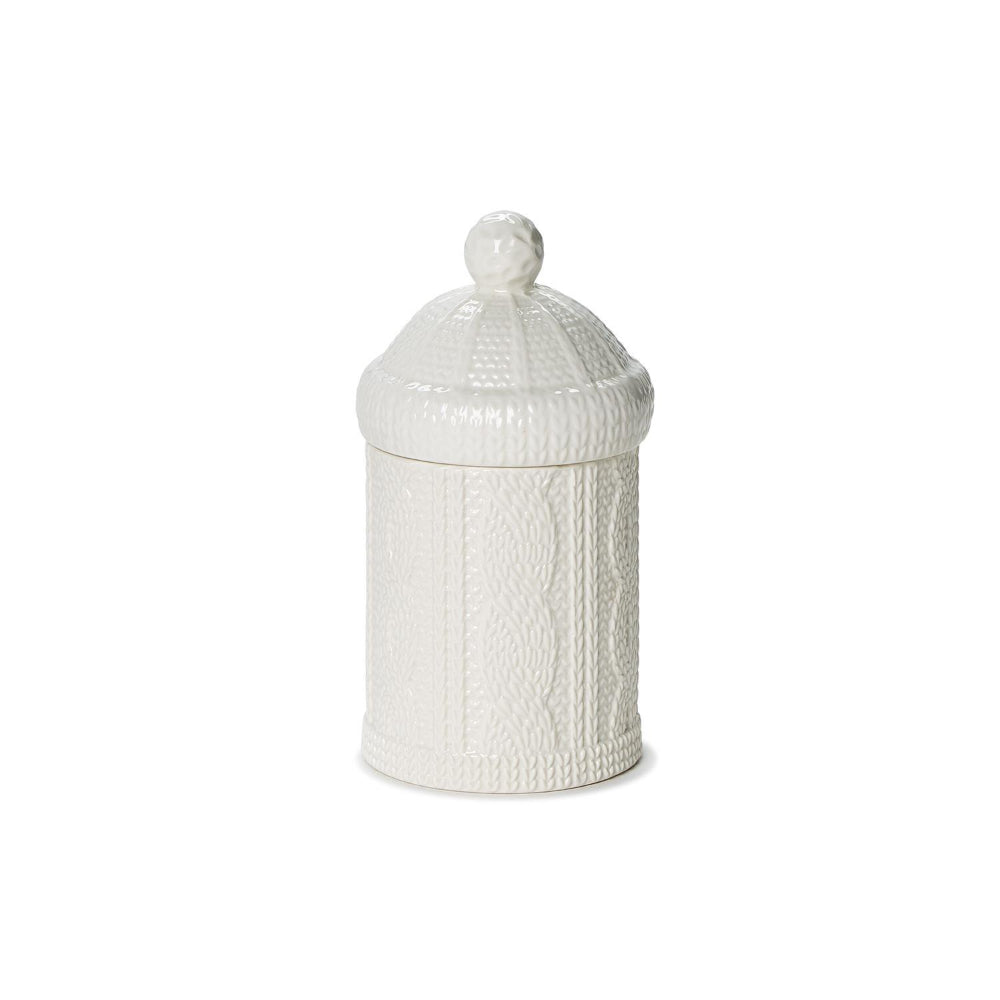 Two's Company Cable Knit Patterned Lidded Filled Scented Candle with Fraser Fir Fragrance in Elegant Gift Box