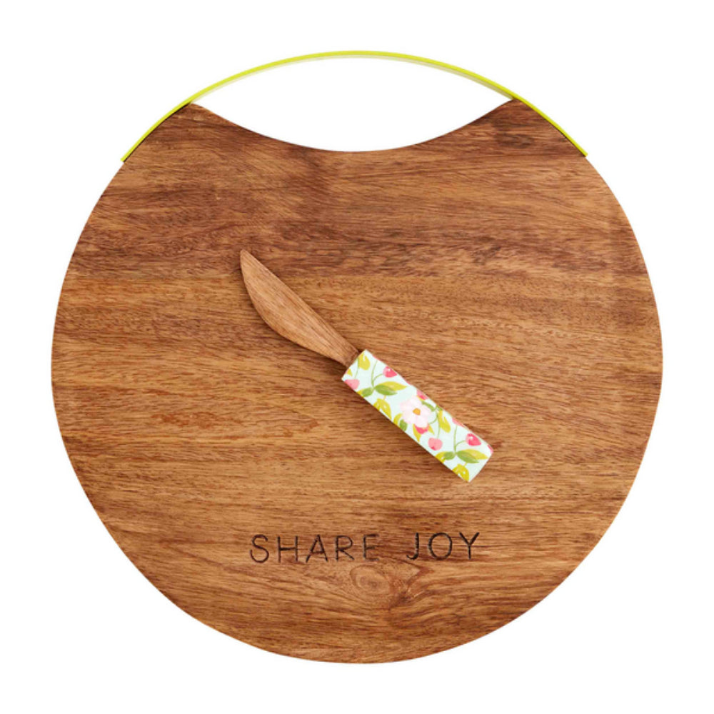 Mud Pie Spring - Inspired Color - Handled Mango Wood Cheese Board Set
