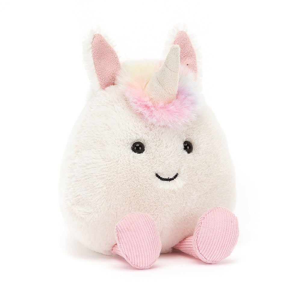 Adorable Jellycat Amuseabean Soft Toy Unicorn with Pink Cordy Hooves and Suedette Twist Horn