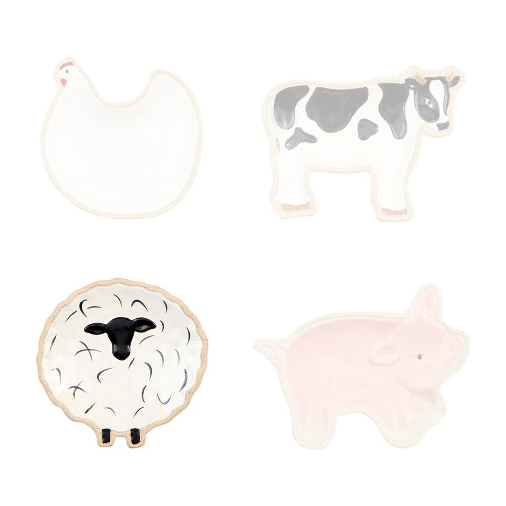 Mud Pie Hand - painted Farm Animal Themed Stoneware Tidbit Dishes