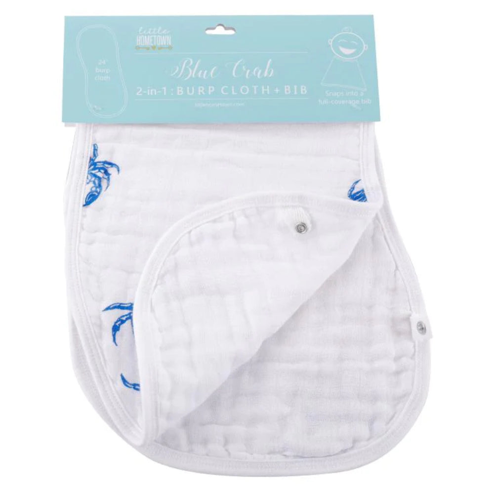 Little Hometown Blue Crab Convertible Baby Burp Cloth and Bib