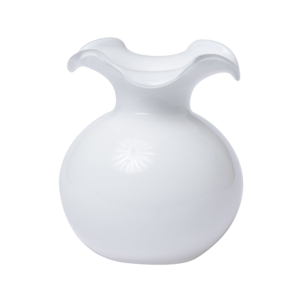 Vietri Small Fluted White Glass Vase Inspired by Hibiscus Flower