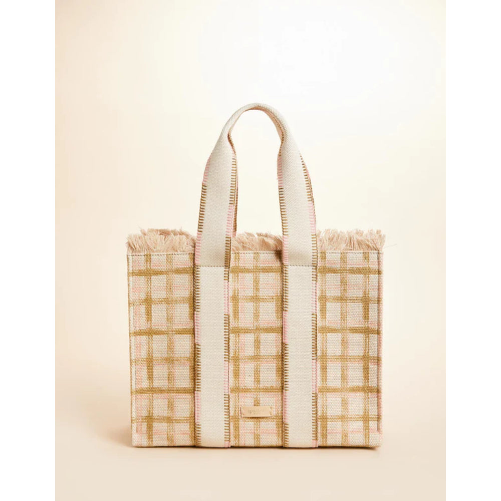 Spartina Calm Waters Plaid Luxury Cotton-Jute Fringe Tote
