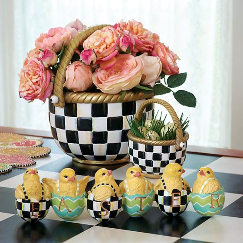 Large MacKenzie-Childs Courtly Check Basket for Festive Display