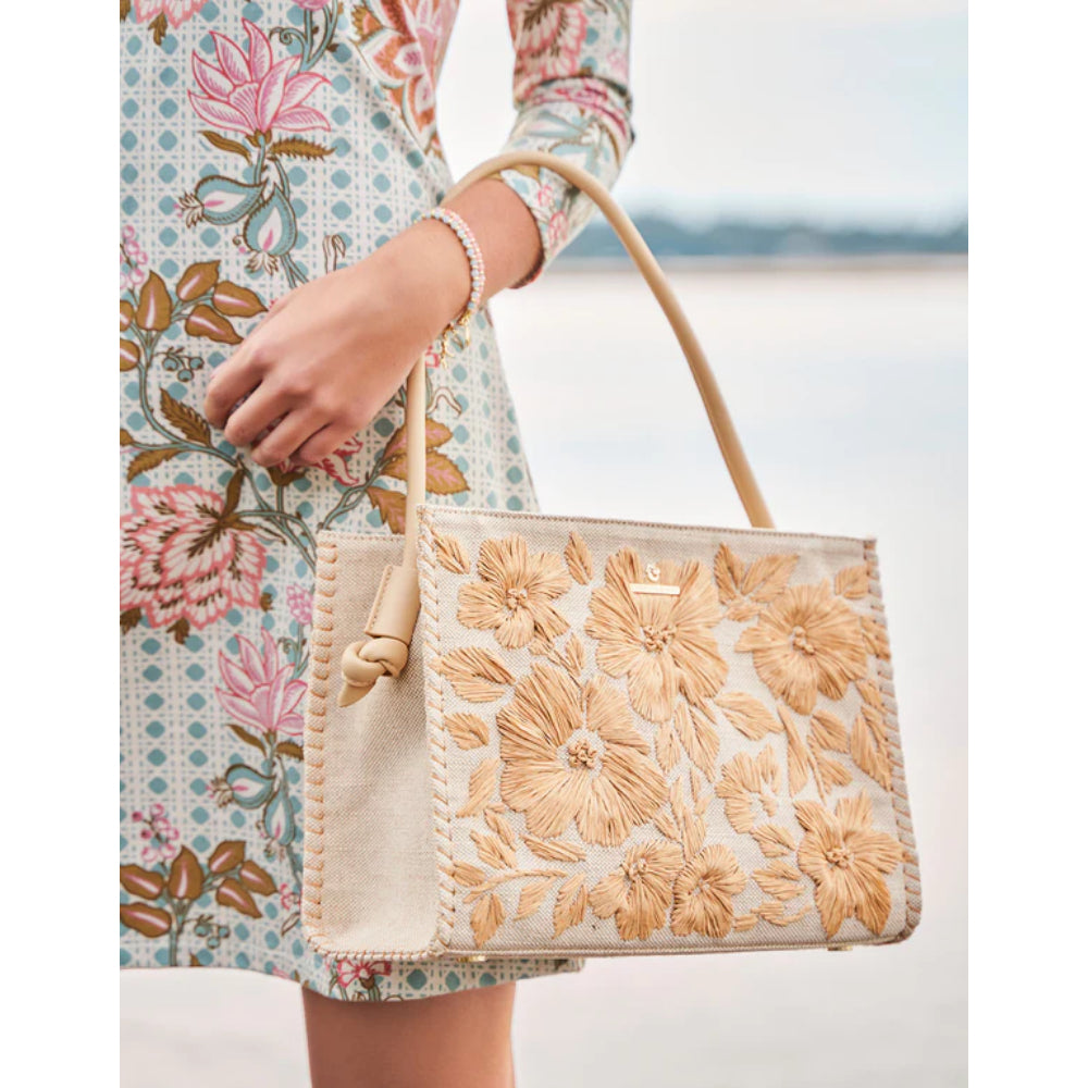 Spartina Piper Luxury Cotton-Jute Raffia Tote in Calm Waters Design