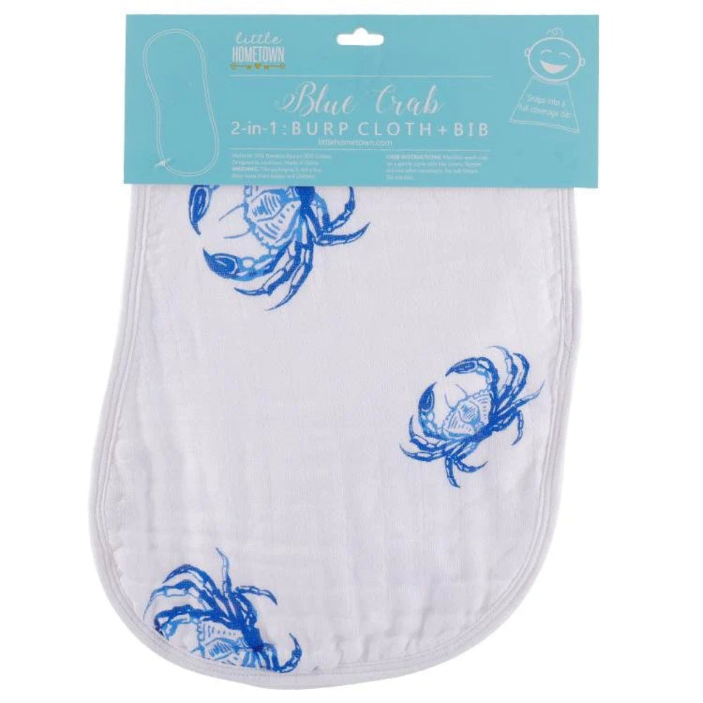 Little Hometown Blue Crab Convertible Baby Burp Cloth and Bib