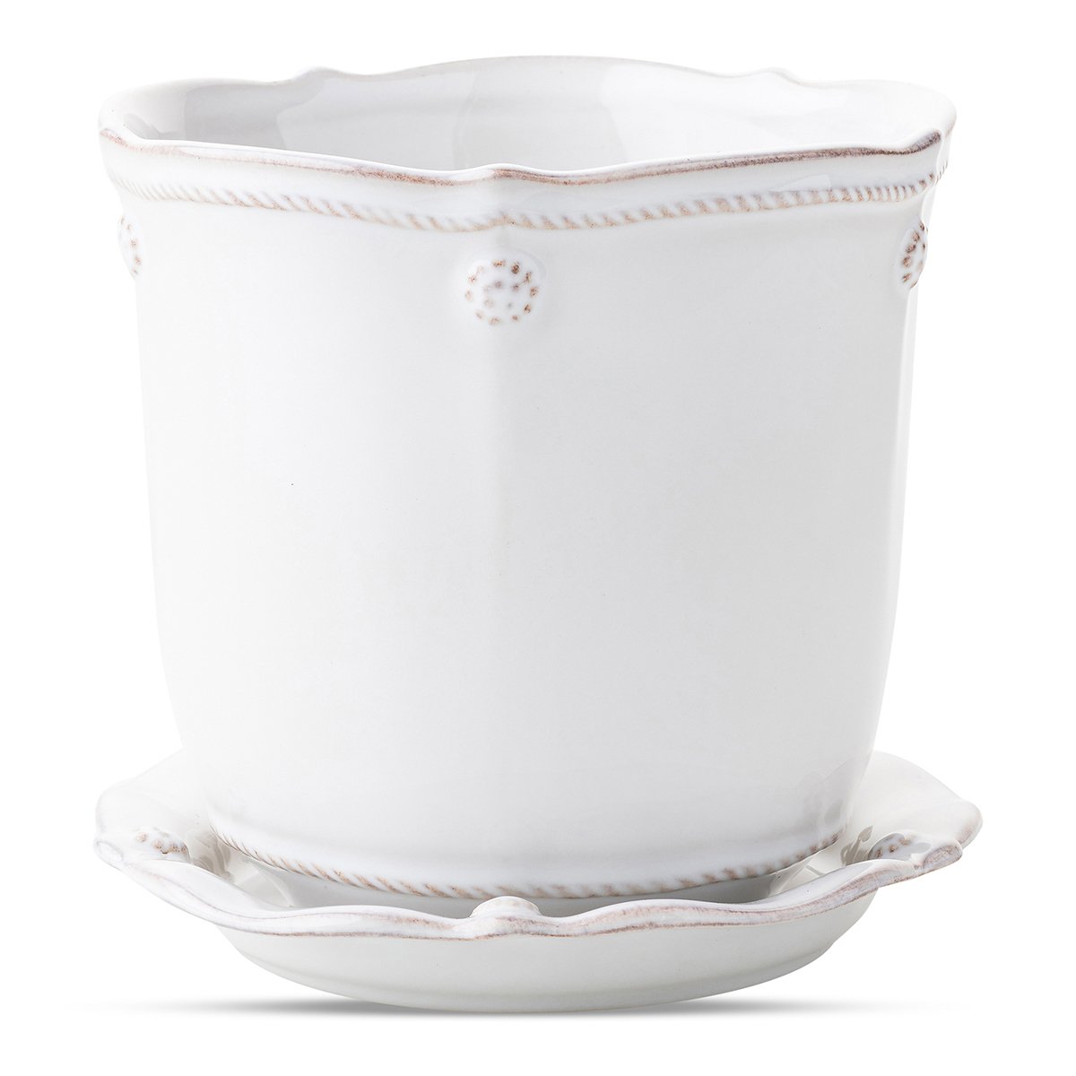 Juliska Berry & Thread White - Washed 5.25 - Inch Ceramic Plant Planter with Matching Saucer for Indoor Use