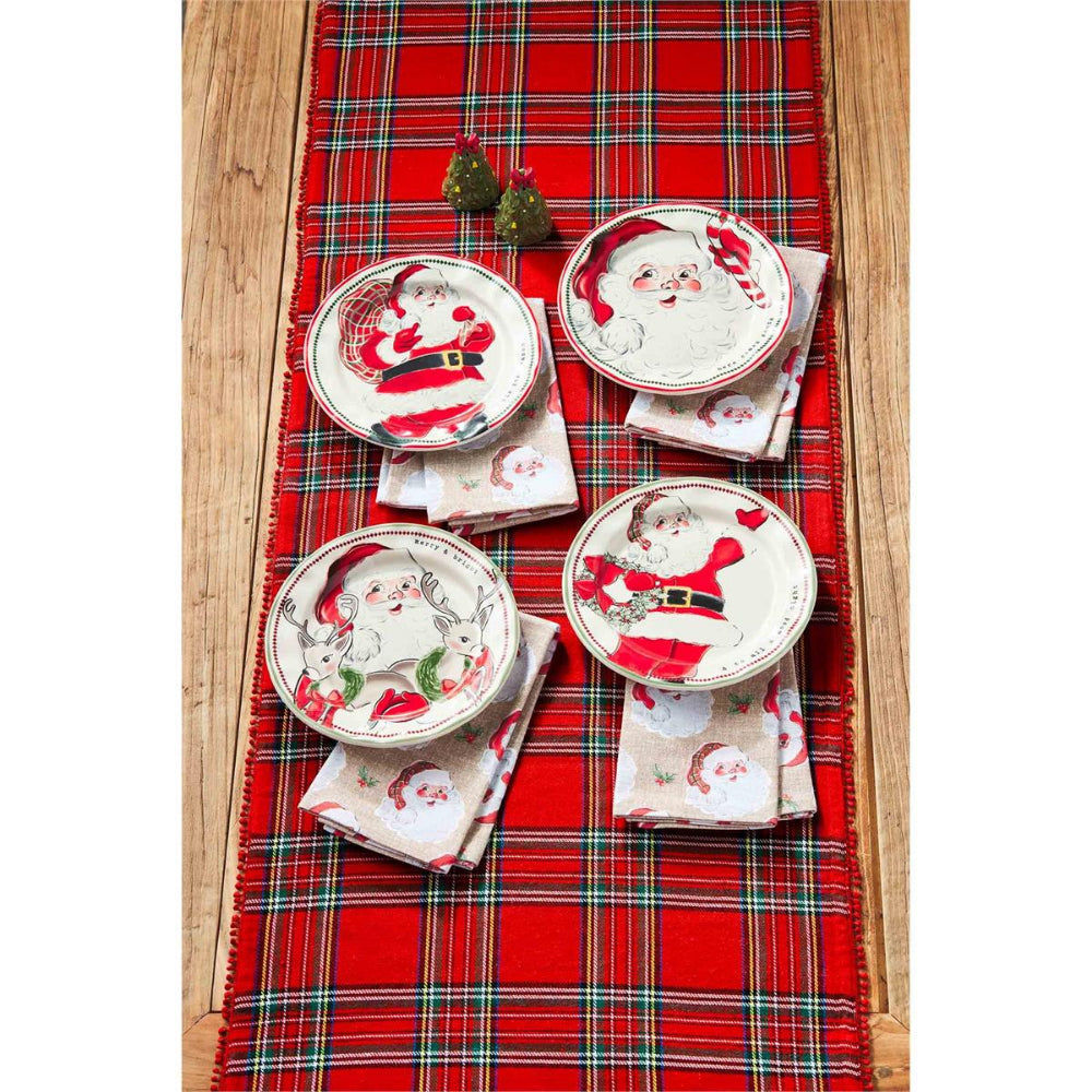 Mud Pie Reversible Tartan Cotton Table Runner with Mini Pom Trim