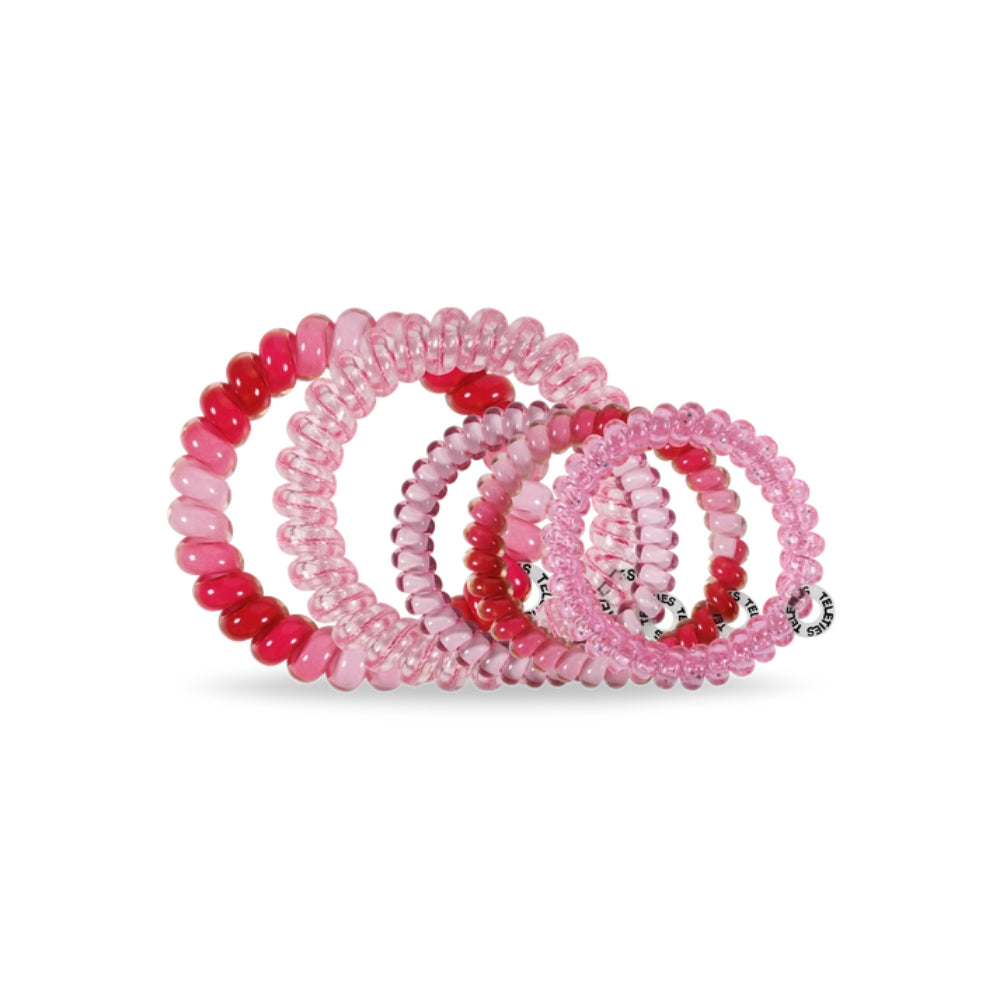 TELETIES Spiral Mixed Pack of Blushing Hair Coil Hair Ties for Valentine's Day and Everyday Use