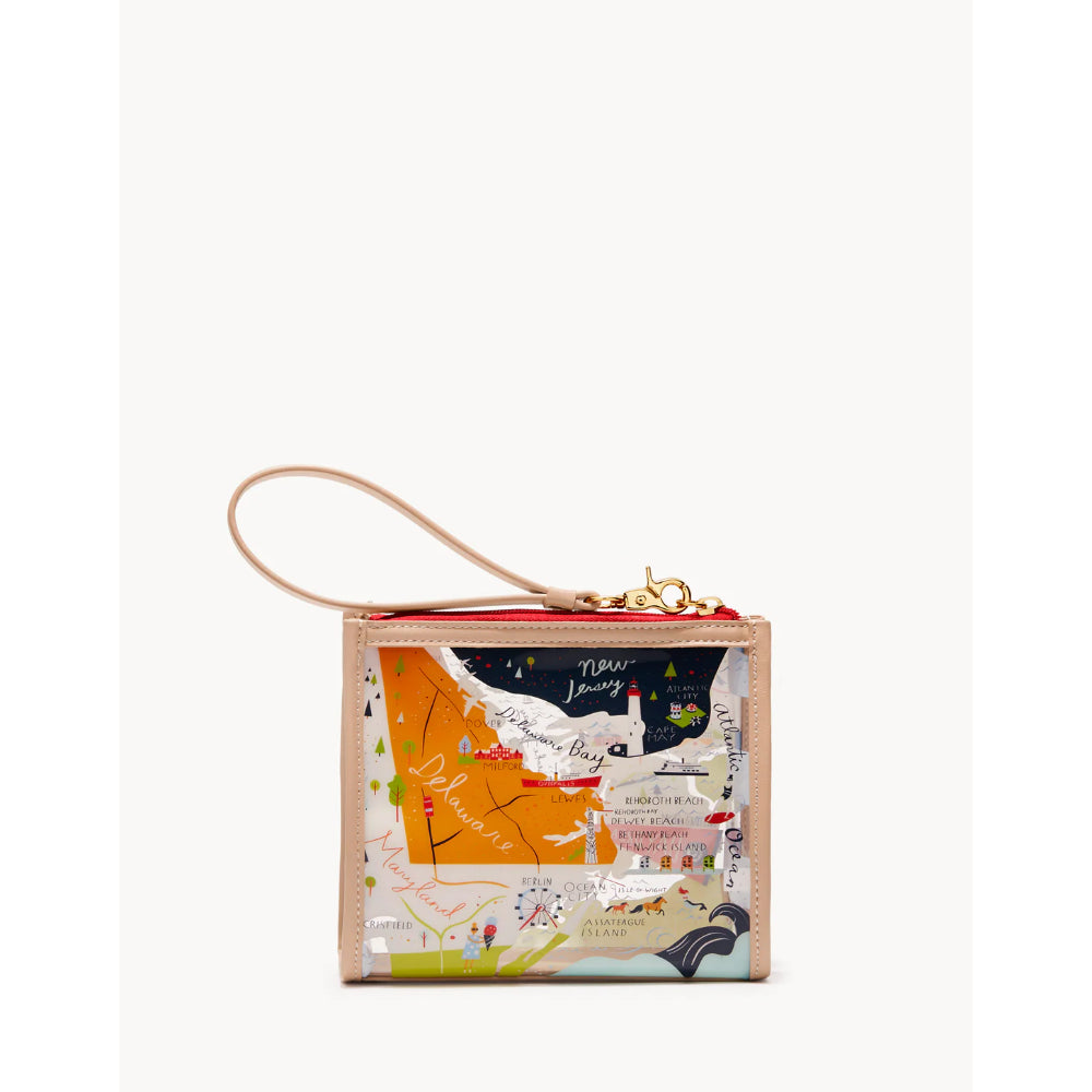 Spartina Bay Dreams Transparent Beach Wristlet with Colorful Map Patterns