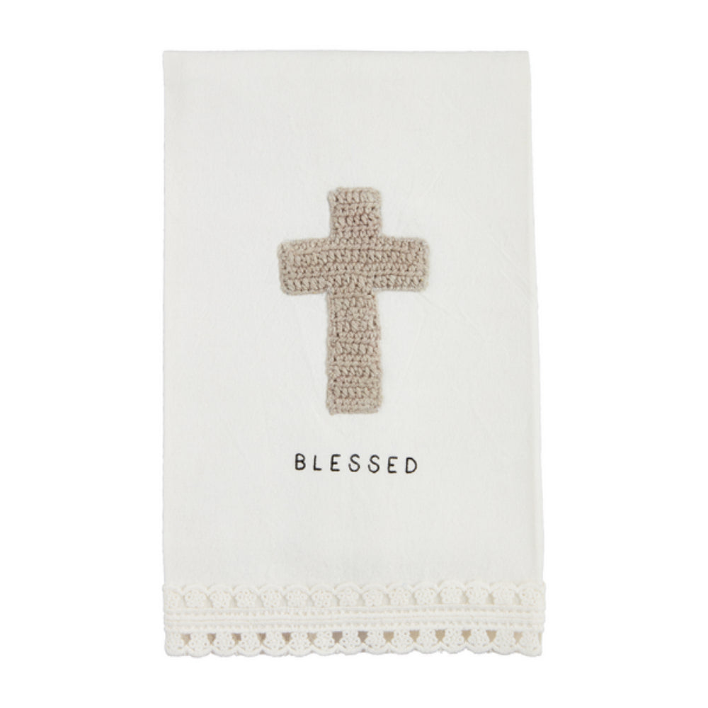 Mud Pie Elegant 100% Cotton Crochet Trim Blessed Hand Towel