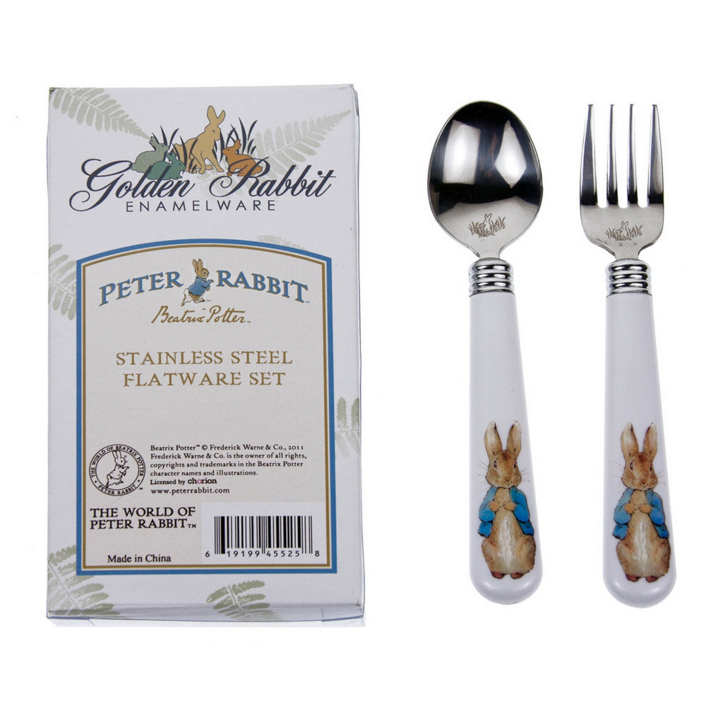 Golden Bunny Peter Rabbit Stainless - Steel Baby Flatware Gift Set with Melamine Handles