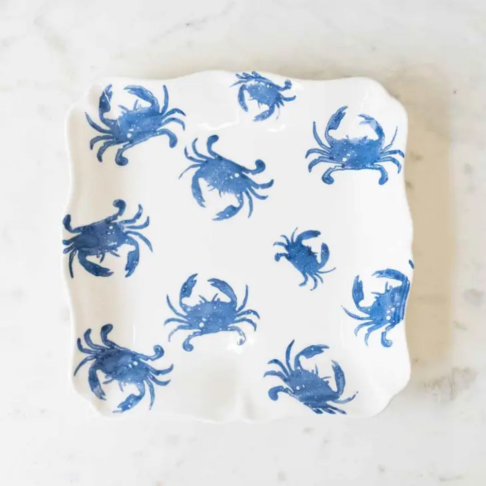 Exquisite 11.5-Inch Square Ceramic Watercolor Crab Serving Platter