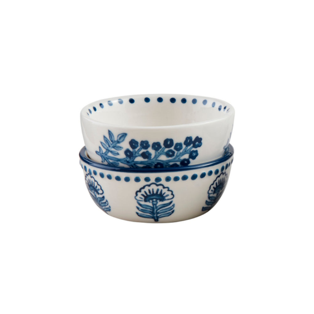 Mud Pie Exquisite Dotted Blue Floral Stoneware Tidbit Bowl Set for Small Snacks
