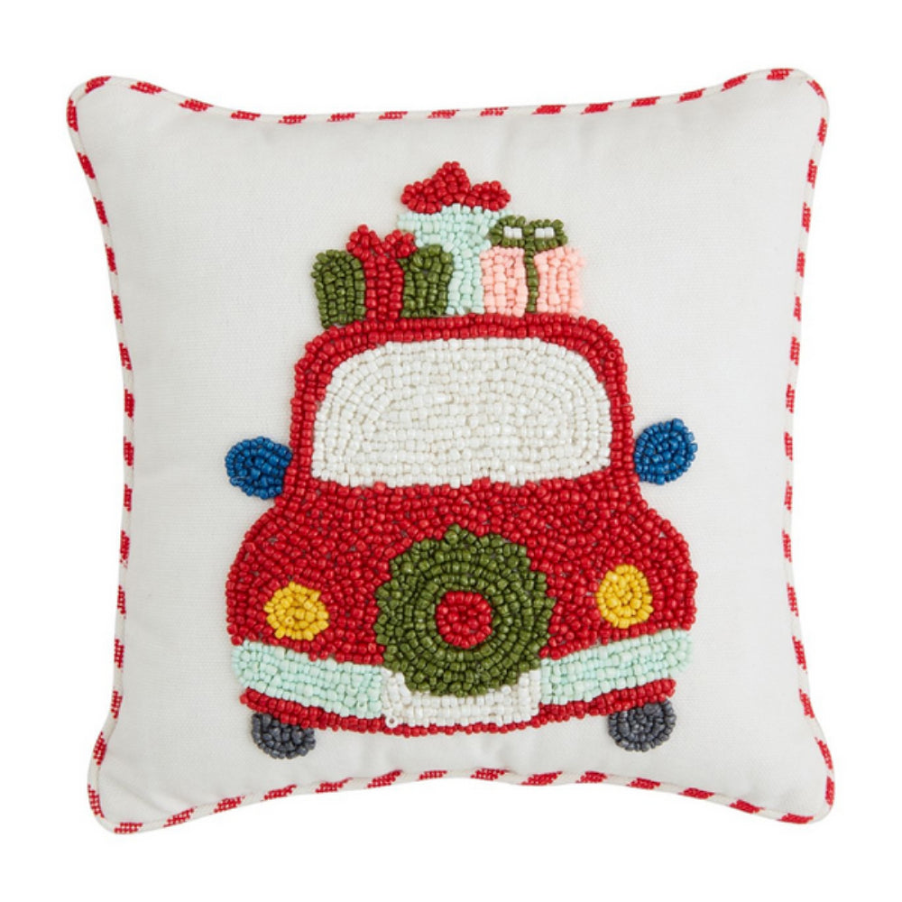 Mud Pie Mini Christmas Pillow with Beaded Design