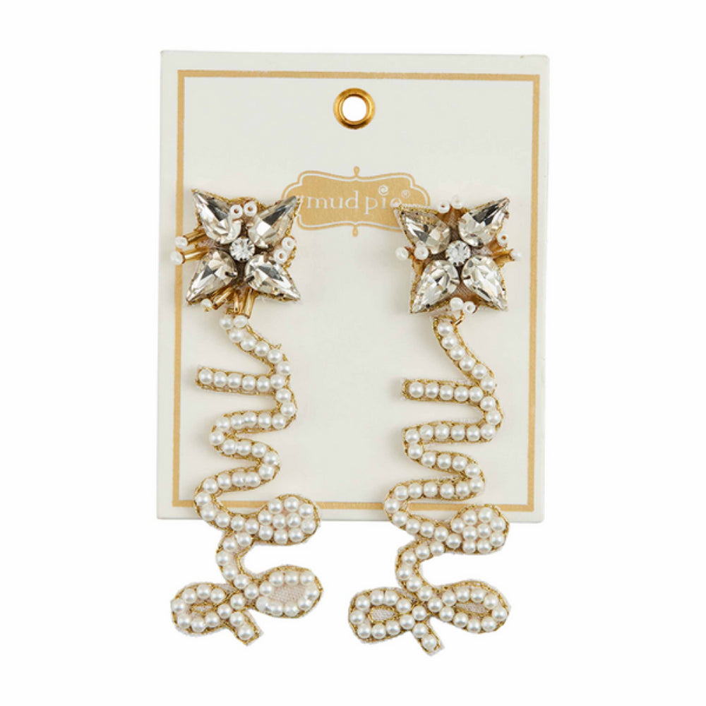 Exquisite Mud Pie Hypoallergenic Pearl and Rhinestone Bridal Earrings
