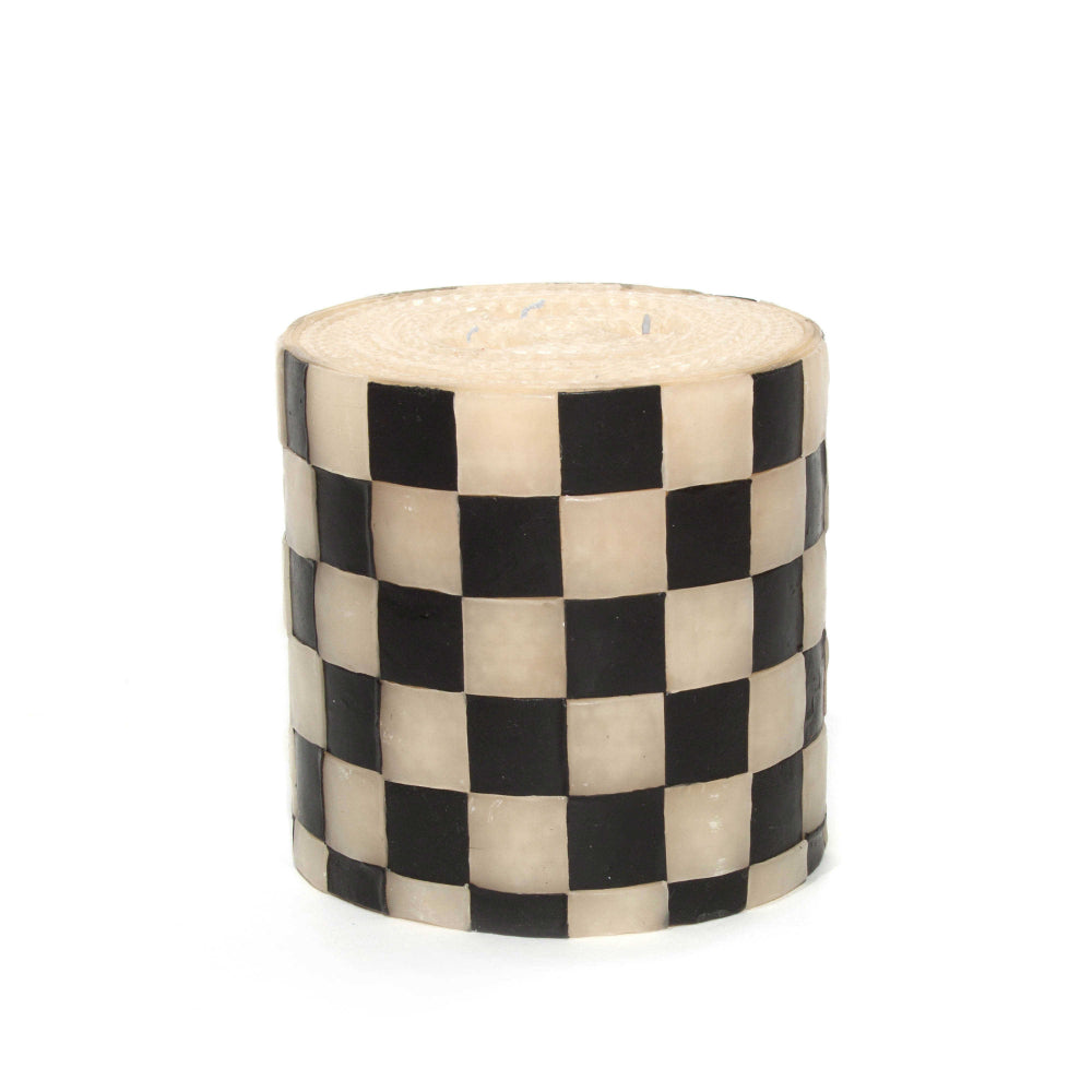 MacKenzie-Childs Elegant Black Checked Pillar Candle for Home Decor