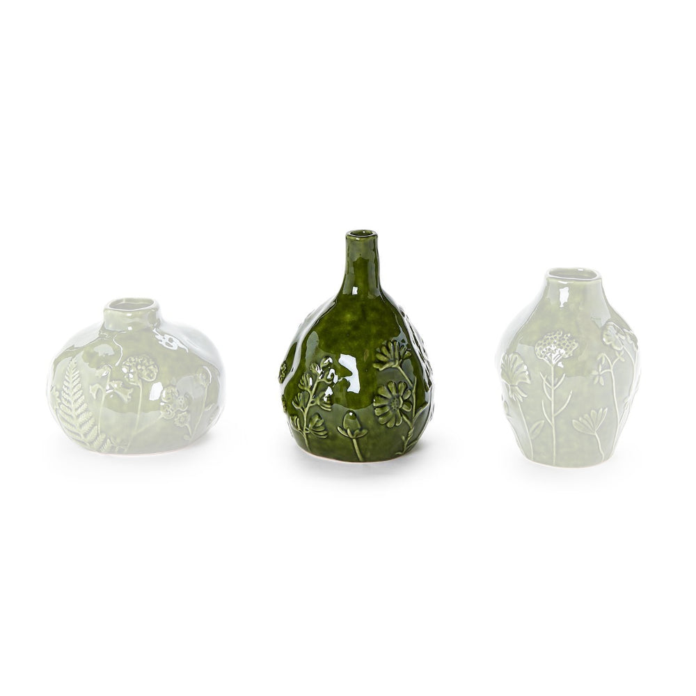 Two's Company Exquisite Floral Landscape Relief Pattern Ceramic Vases for Home Decor