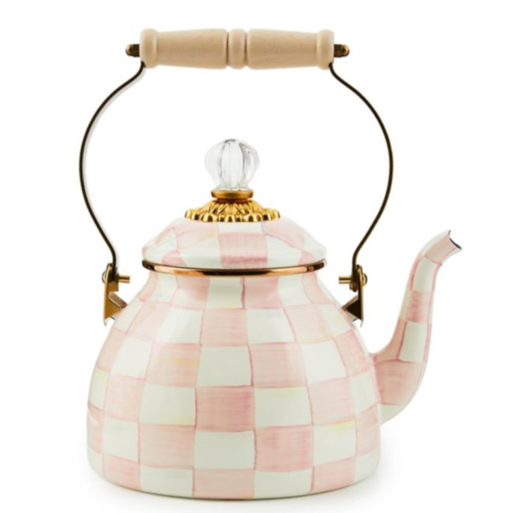 MacKenzie-Childs Hand-Painted Rosy Check Enamel Tea Kettle in Different Sizes