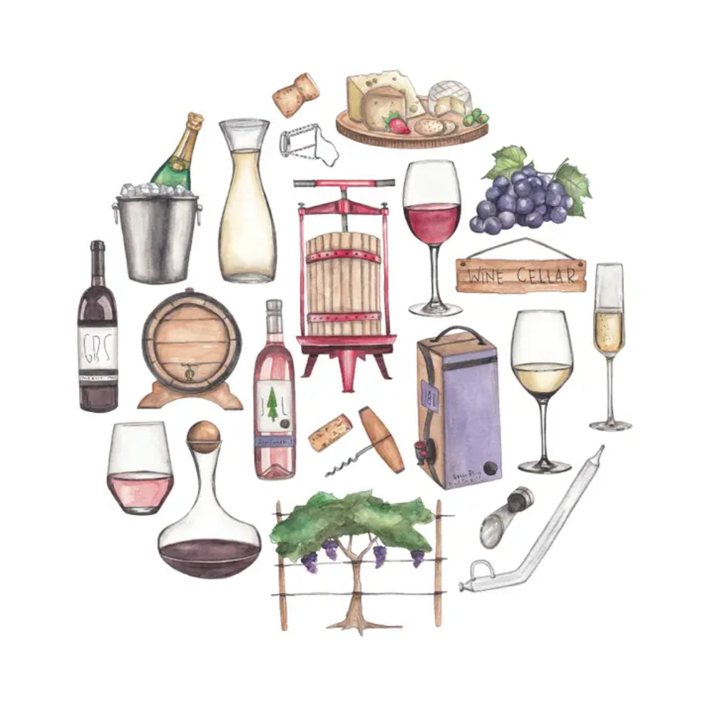 Blank Watercolor Wine Icon Notecard for Wine Enthusiasts