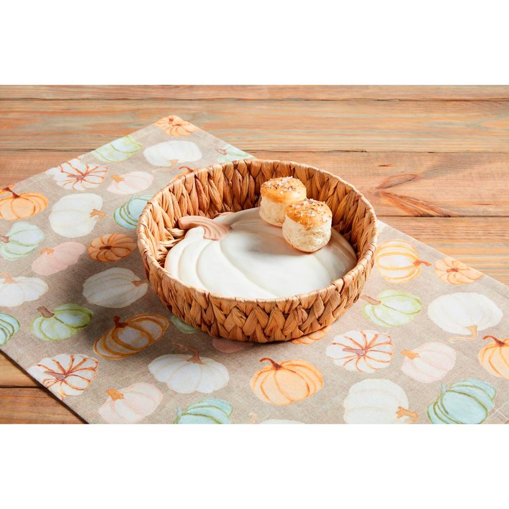 Mud Pie Stoneware Hand - painted Pumpkin Bread Warming Basket and Plate Set