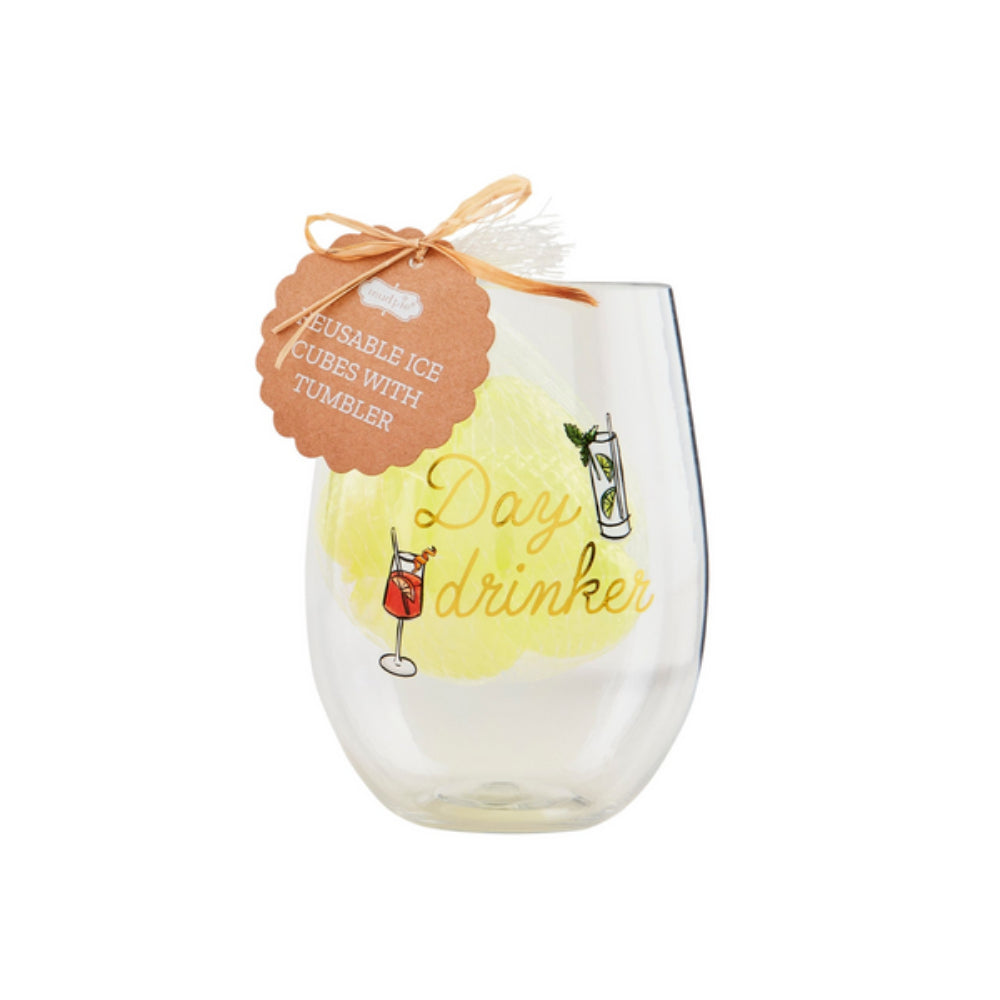 Mud Pie Acrylic Party Tumbler and Reusable Plastic Ice Cube Set for Celebrations
