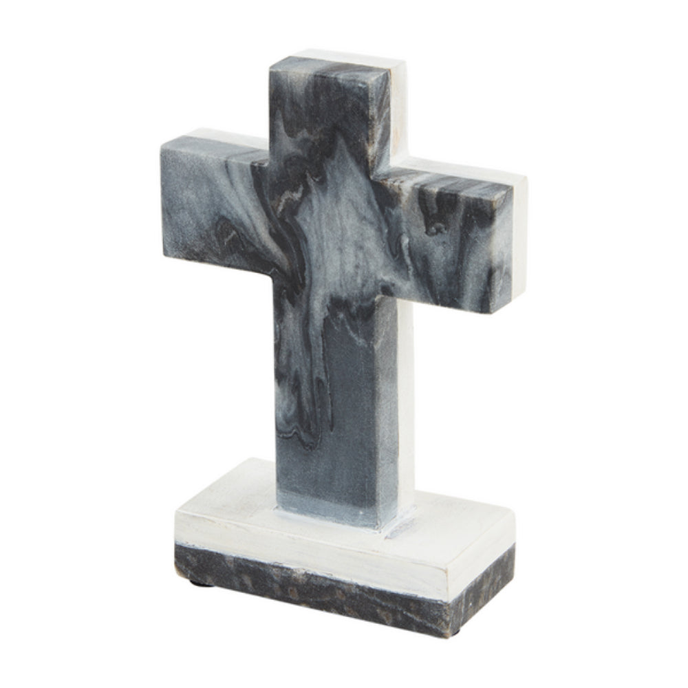 Decorative Standing Cross Crafted from Marble and Mango Wood by Mud Pie