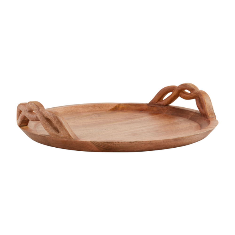 Mud Pie Round Serving and Display Tray with Intricately Twisted Handles Made of High - Quality Mango Wood
