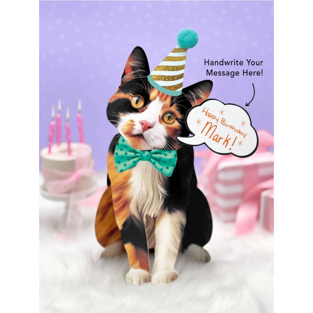 FreshCut Paper LLC Calico Cat Pop - Up Greeting Card with Interactive Accessories and Notecard