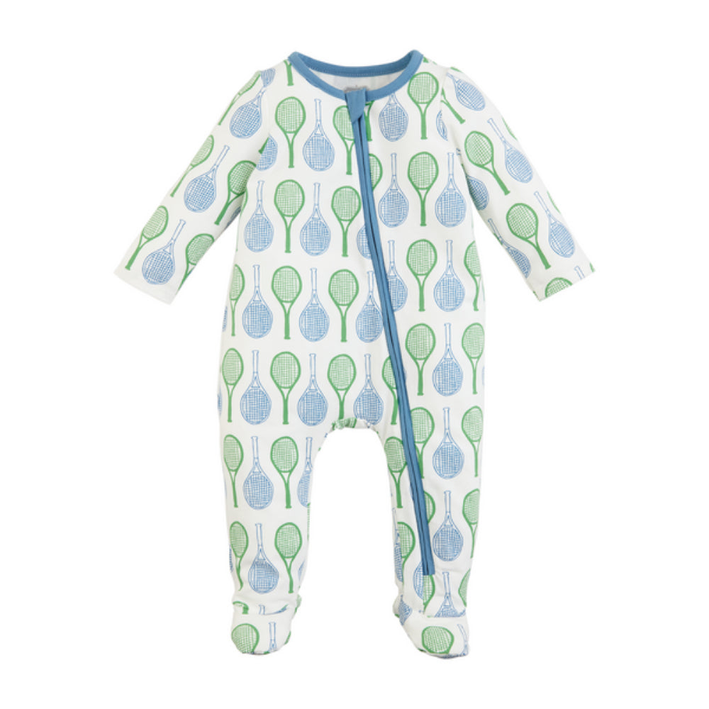 Mud Pie Blue Cotton-Spandex Baby Tennis-Themed Footed Sleeper