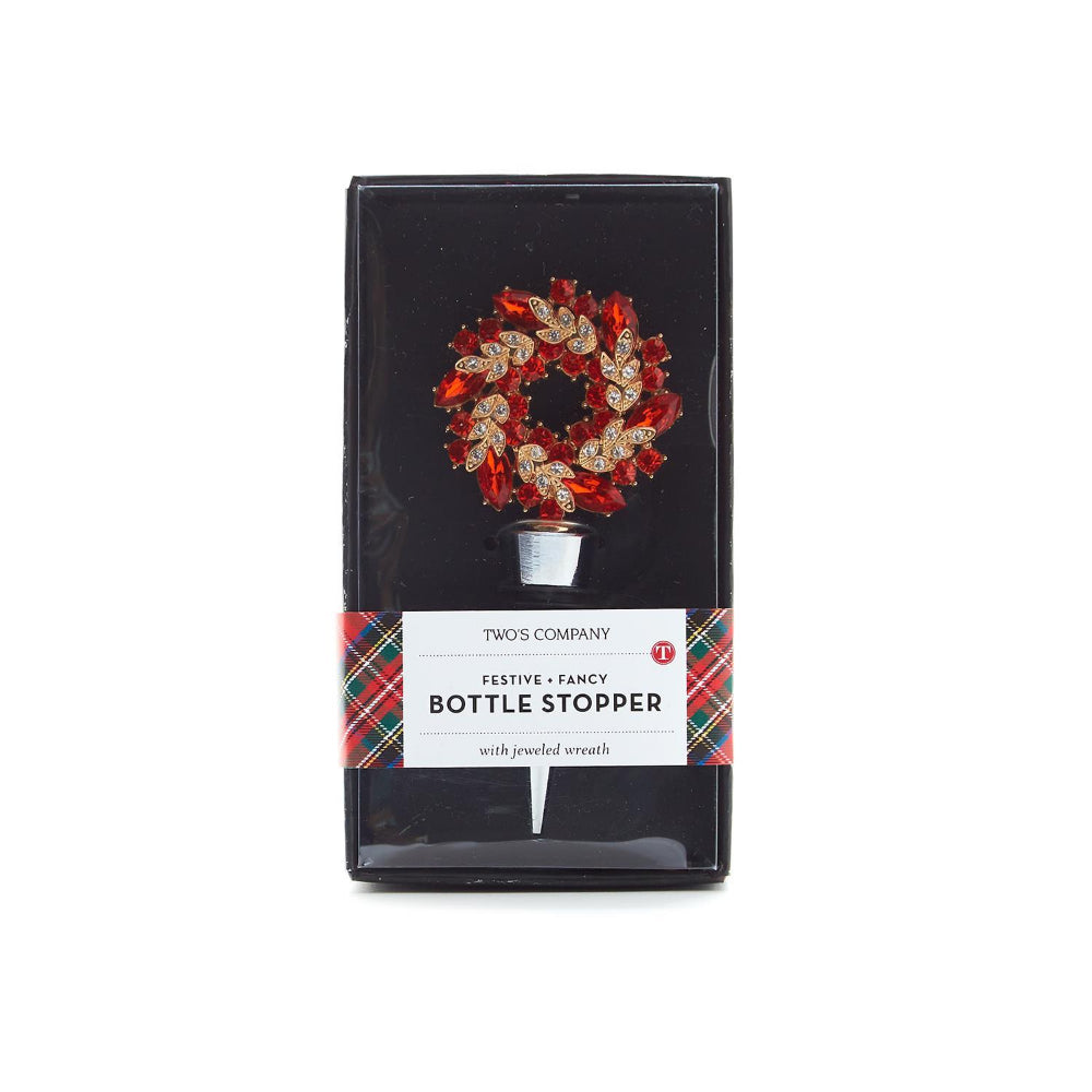 Two's Company Festive Holiday Jeweled Wreath Wine Bottle Stoppers