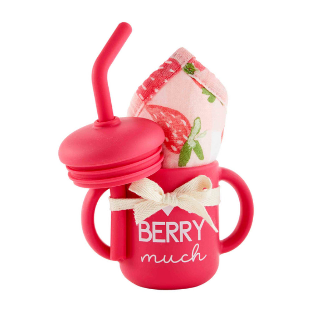 Adorable Berry-themed Mud Pie Silicone Cup and Muslin Bib Set