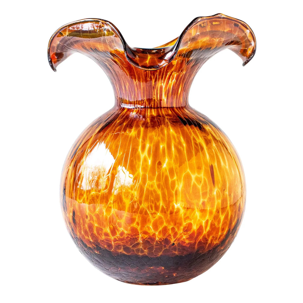 Vietri Brown Tortoiseshell Fluted Glass Vase Inspired by Hibiscus Flower